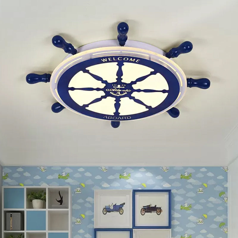 Circular Sleeping Room Flushmount Acrylic LED Modernism Ceiling Flush with Rudder Design in Blue