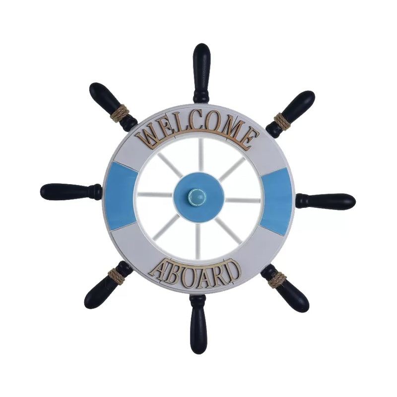 Acrylic Round Flush Wall Sconce Creative LED Wall Mounted Lamp with Wood Rudder Design in Blue, Warm/White Light