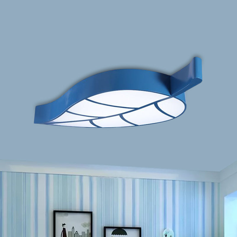 Leaf-Shaped Sleeping Room Flush Lighting Acrylic LED Kids Close to Ceiling Lamp in Red/Yellow/Blue