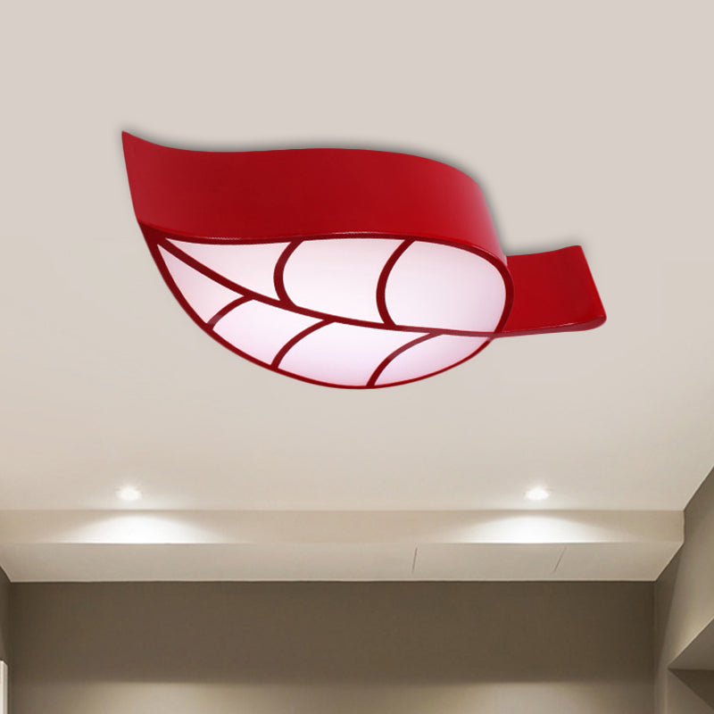 Leaf-Shaped Sleeping Room Flush Lighting Acrylic LED Kids Close to Ceiling Lamp in Red/Yellow/Blue