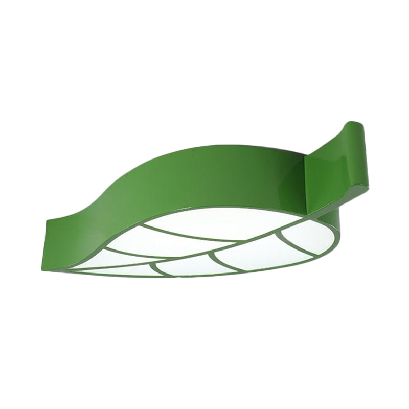 Leaf-Shaped Sleeping Room Flush Lighting Acrylic LED Kids Close to Ceiling Lamp in Red/Yellow/Blue