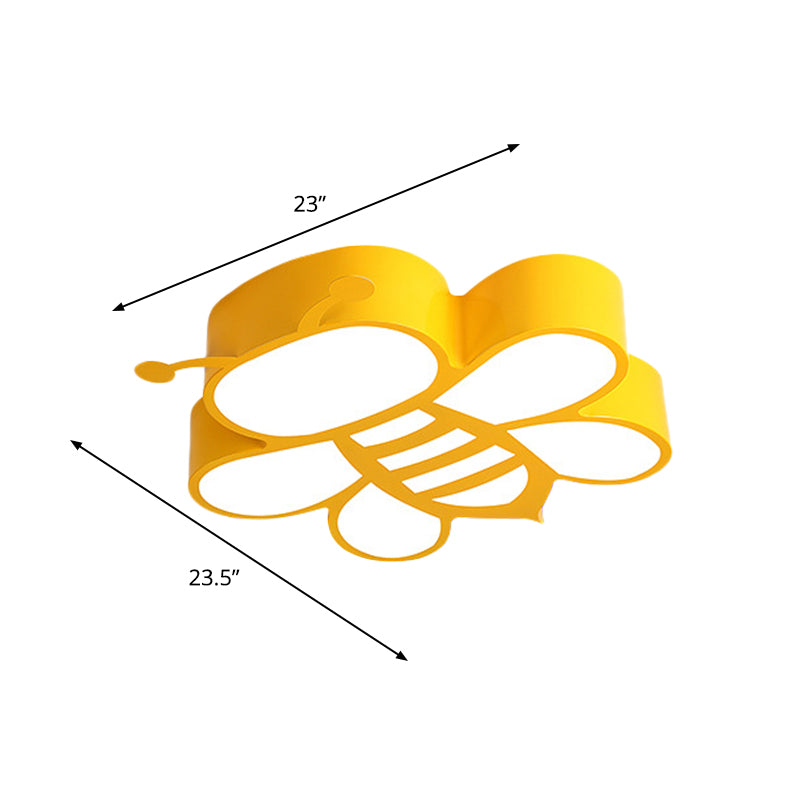 Cartoon Bee Kindergarten Ceiling Lamp Acrylic LED Children Flush Mount Light Fixture in Yellow, Warm/White Light