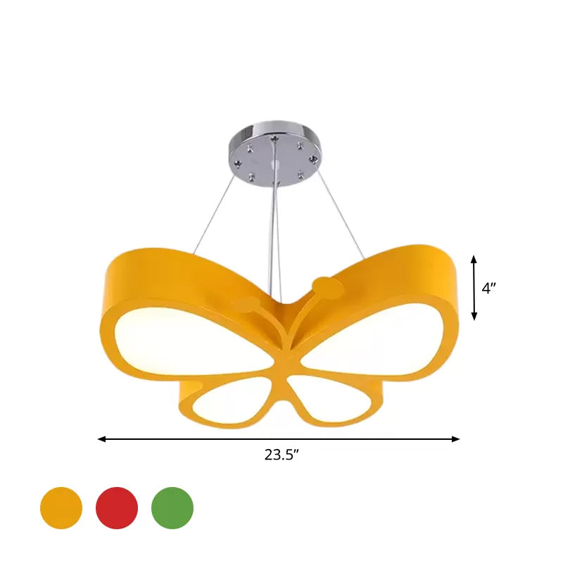 LED CHAMBRE LAMPE DE CHANDELER ENFANTS ROUGE / JAUNE / VERT PLACIER PLADIER AVEC BUTHERFLY OBREURADE D'ACRYLIQUE EN CHAUX / BLANC