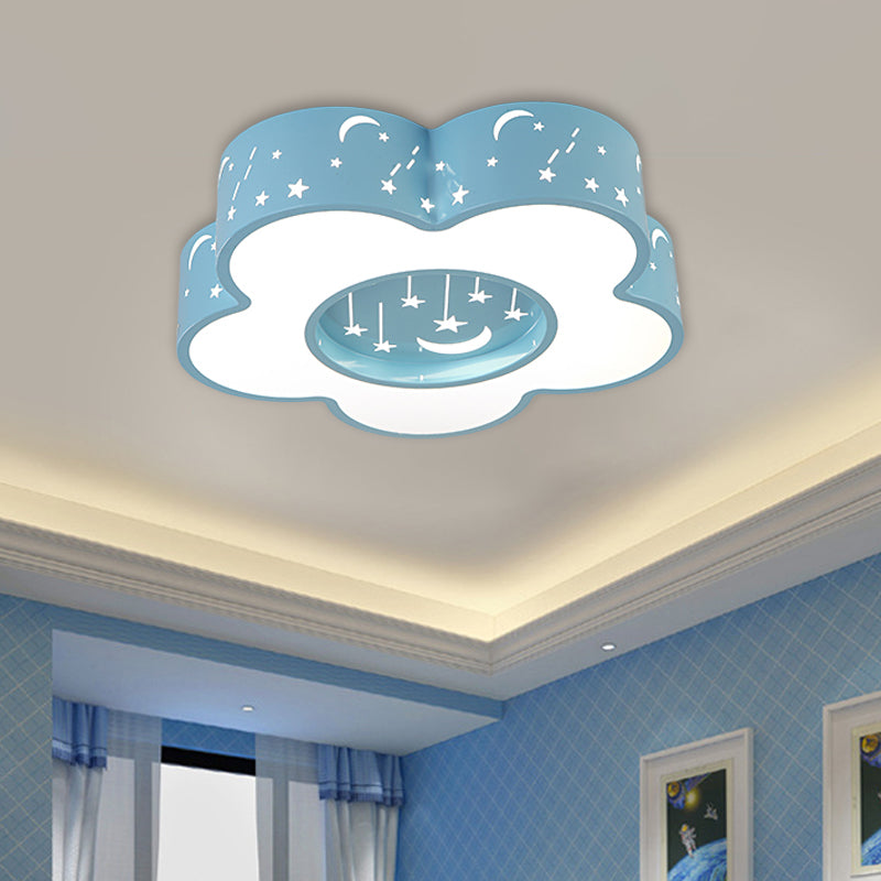 Hollow-Out Blossom Ceiling Light Creative Acrylic LED Playroom Flush Mount Lighting in Pink/Blue