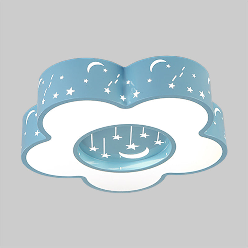 Hollow-Out Blossom Ceiling Light Creative Acrylic LED Playroom Flush Mount Lighting in Pink/Blue