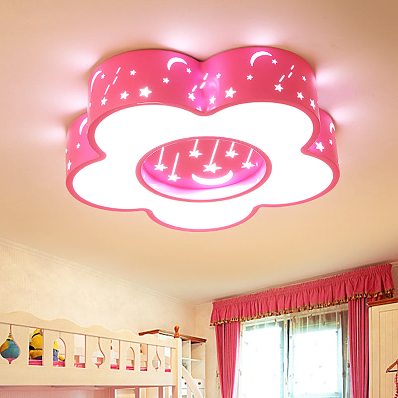 Hollow-Out Blossom Ceiling Light Creative Acrylic LED Playroom Flush Mount Lighting in Pink/Blue