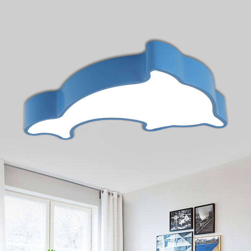 Acrylic Dolphin Ceiling Mounted Light Cartoon Green/Blue/Red LED Flushmount Lighting for Children Room