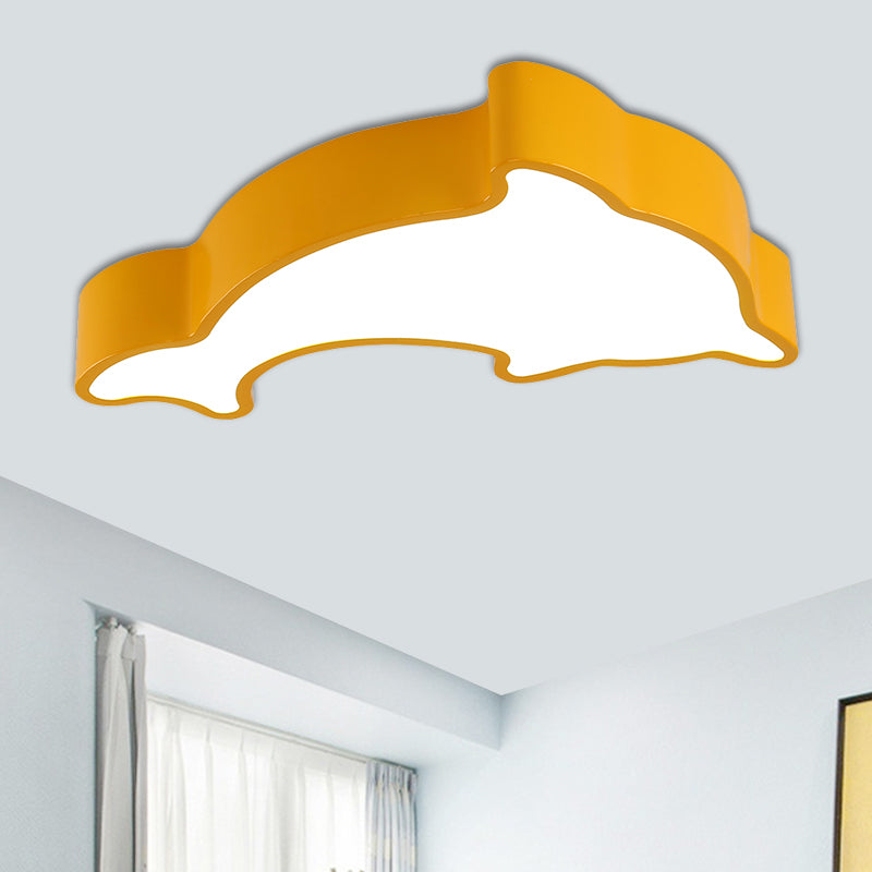 Acrylic Dolphin Ceiling Mounted Light Cartoon Green/Blue/Red LED Flushmount Lighting for Children Room