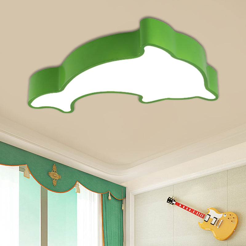 Acrylic Dolphin Ceiling Mounted Light Cartoon Green/Blue/Red LED Flushmount Lighting for Children Room