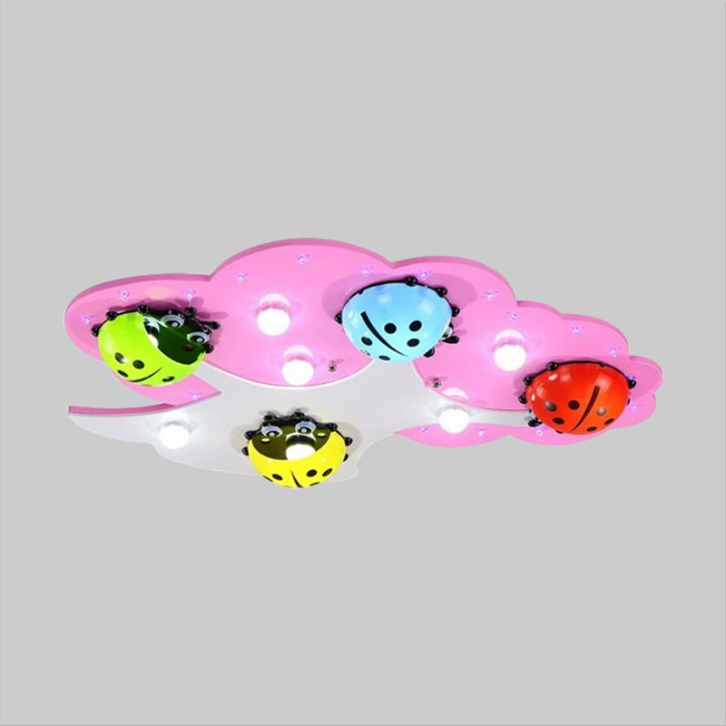 Kids Style LED Ceiling Lighting Pink/Green Ladybug Flush Mount Fixture with Acrylic Shade