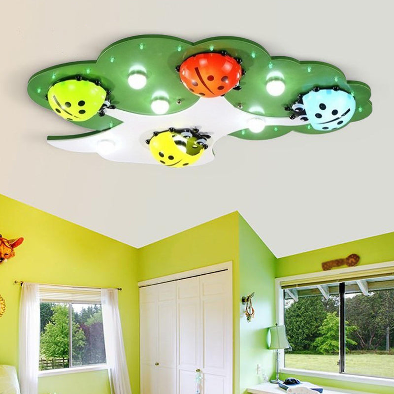 Kids Style LED Ceiling Lighting Pink/Green Ladybug Flush Mount Fixture with Acrylic Shade