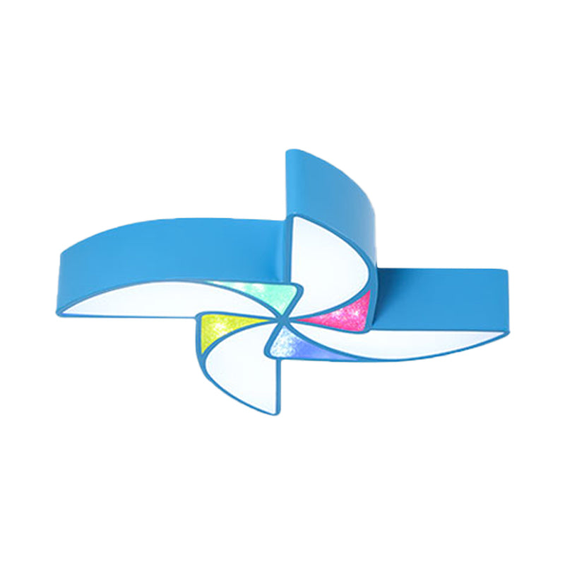 LED Playroom Flush Light Fixture Modernism Blue/Green/Pink Ceiling Flush Mount with Windmill Acrylic Shade