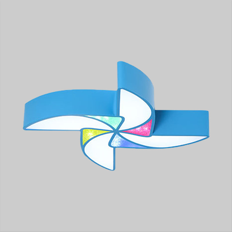 LED Playroom Flush Light Fixture Modernism Blue/Green/Pink Ceiling Flush Mount with Windmill Acrylic Shade