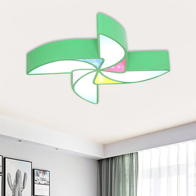 LED Playroom Flush Light Fixture Modernism Blue/Green/Pink Ceiling Flush Mount with Windmill Acrylic Shade