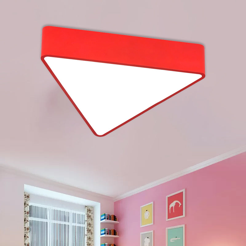 Acrylic Triangle Ceiling Lamp Minimalist LED Flush Mount Lighting Fixture in Red/Yellow/Blue