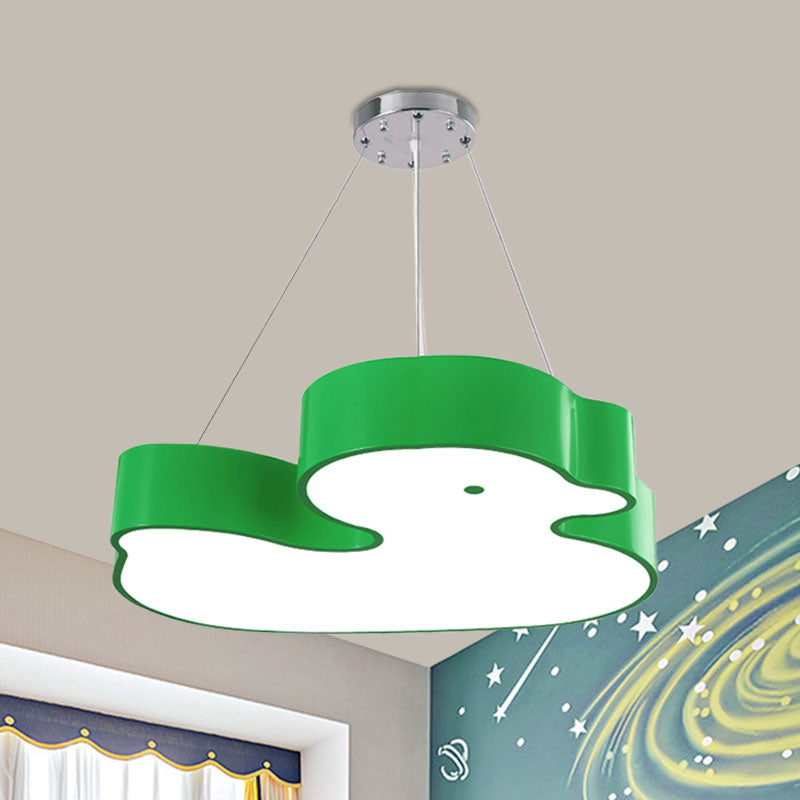 Duck Chandelier Pendant Light Cartoon Acrylique LED CHAMBRE LEMPORT DE LAMPE EN VERT / ROUGE / JAUNE