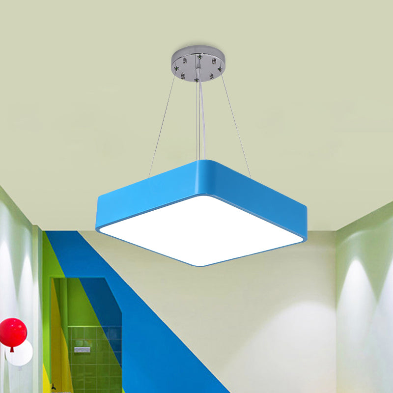Square Kindergarten Chandelier Lamp Acrylic Nordic Style LED Pendant Light Kit in Yellow/Red/Blue