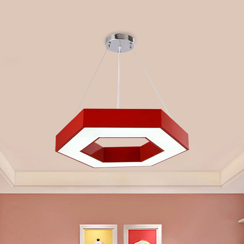 Acrylic Hexagon Ring Down Lighting Simple LED Chandelier Lighting in Red/Yellow/Blue for Kindergarten