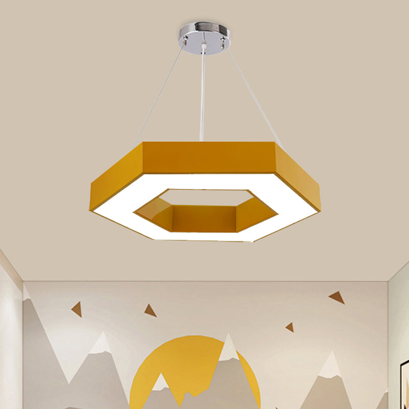 Acrylic Hexagon Ring Down Lighting Simple LED Chandelier Lighting in Red/Yellow/Blue for Kindergarten