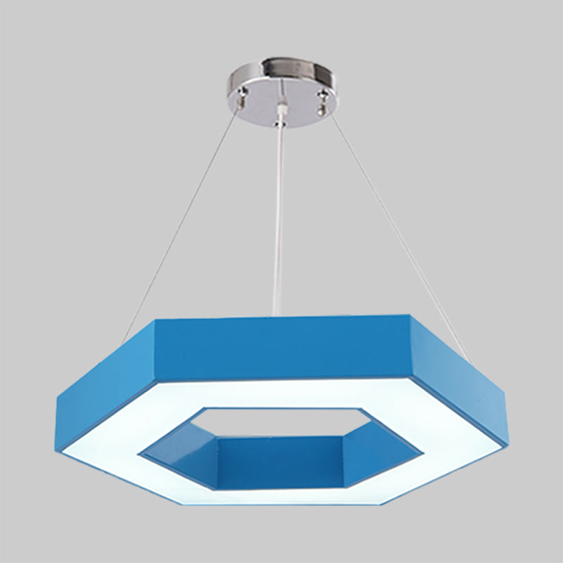 Acrylic Hexagon Ring Down Lighting Simple LED Chandelier Lighting in Red/Yellow/Blue for Kindergarten