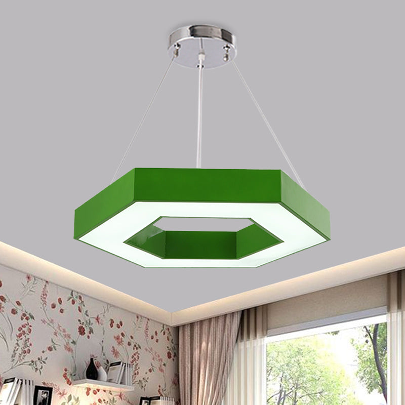 Acrylic Hexagon Ring Down Lighting Simple LED Chandelier Lighting in Red/Yellow/Blue for Kindergarten
