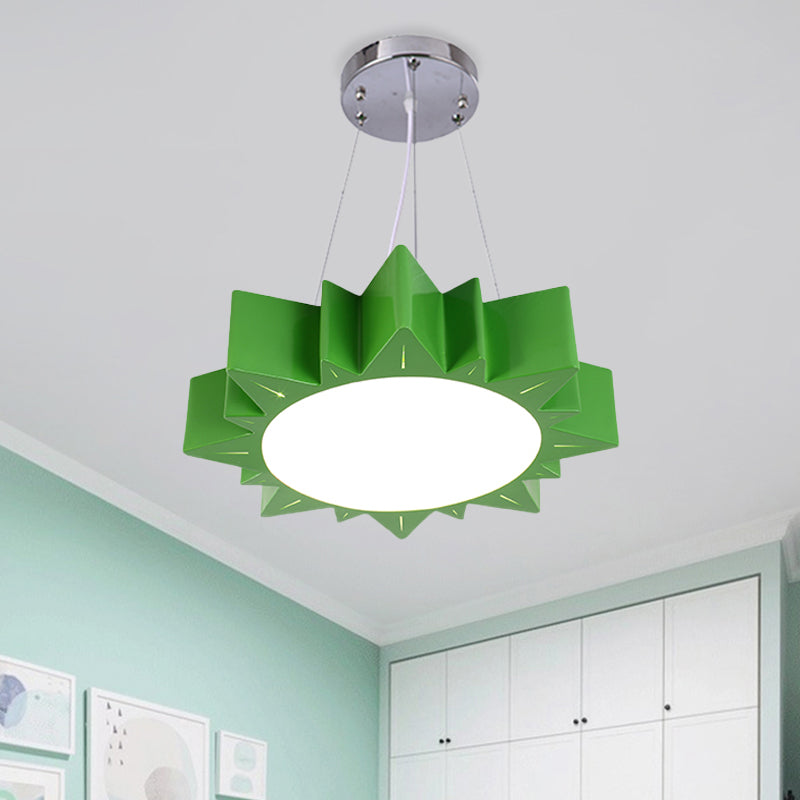Sun Ceiling Hang Fixture Kids Style Acrylic Yellow/Blue/Green LED Chandelier Light for Hallway