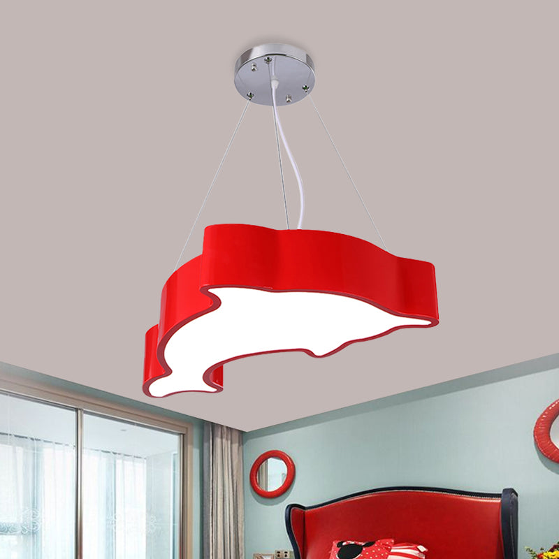 Acrylic Dolphin Pendant Chandelier Minimalist Blue/Green/Yellow LED Ceiling Suspension Lamp for Playroom