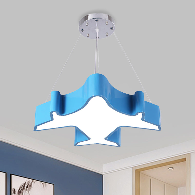 Plane Playing Room Pendant Lamp Acrylic Cartoon Style LED Chandelier Light Fixture in Blue/Yellow/Green