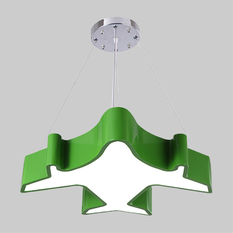 Plane Playing Room Pendant Lamp Acrylic Cartoon Style LED Chandelier Light Fixture in Blue/Yellow/Green
