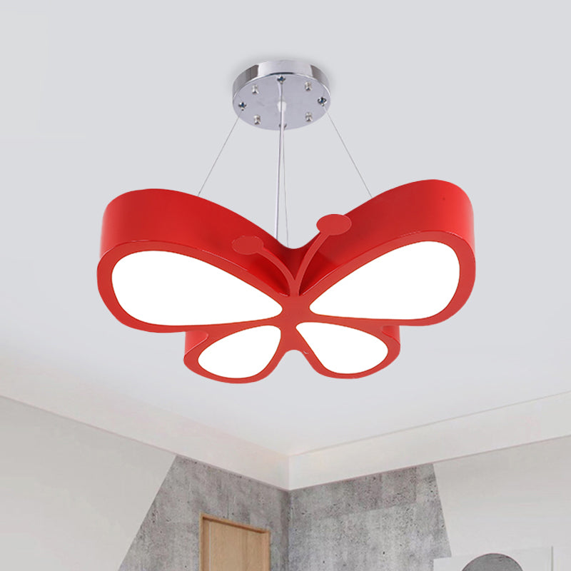 Kids Style Butterfly Chandelier Light Acrylic LED Hallway Ceiling Hang Fixture in Red/Blue/Yellow
