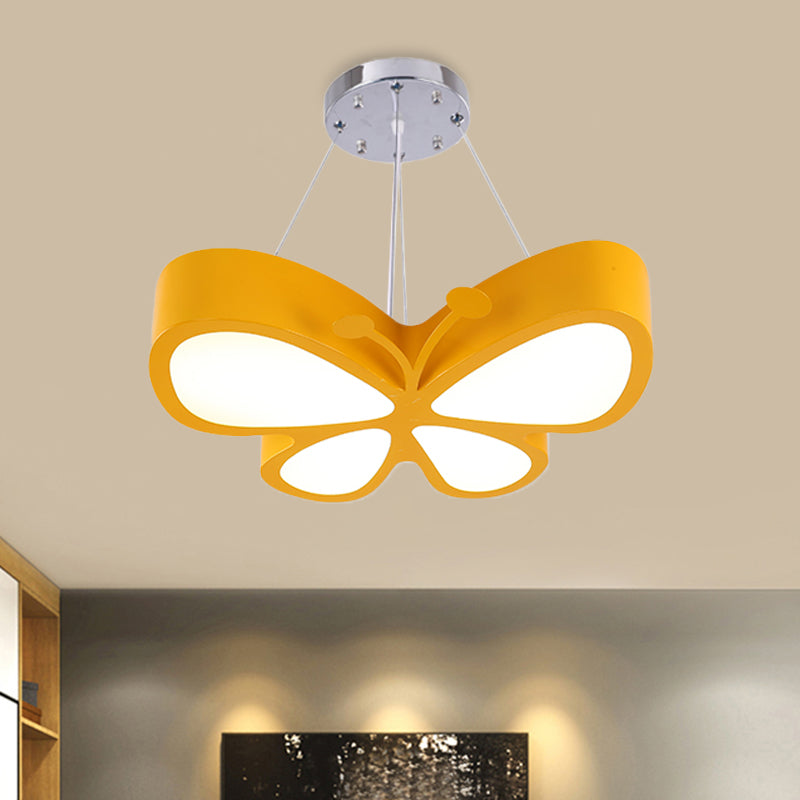 Kids Style Butterfly Chandelier Light Acrylic LED Hallway Ceiling Hang Fixture in Red/Blue/Yellow