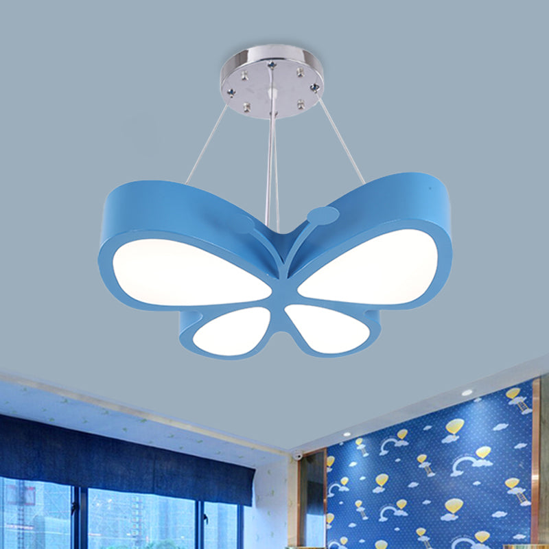 Kids Style Butterfly Chandelier Light Acrylic LED Hallway Ceiling Hang Fixture in Red/Blue/Yellow