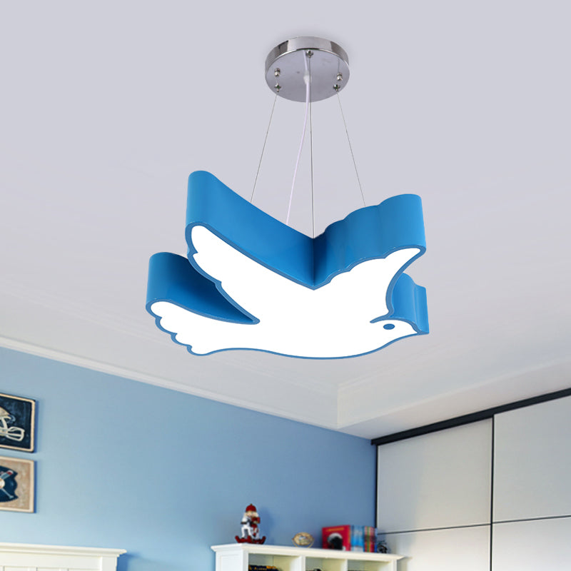 Contemporary LED Pendant Chandelier Blue/Green/Red Flying Bird Suspended Lighting Fixture with Acrylic Shade