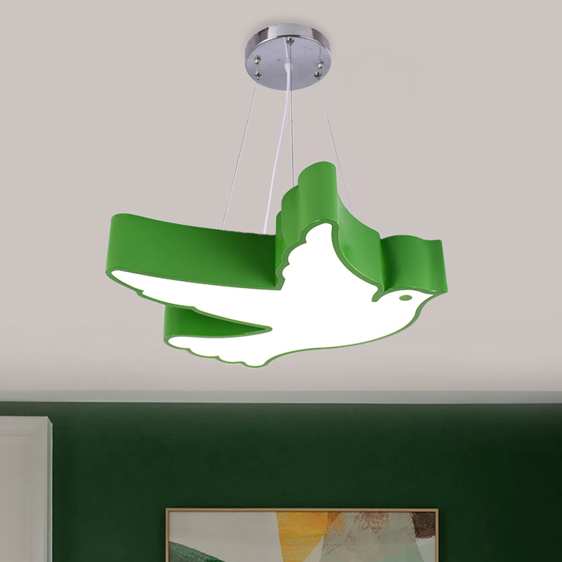 Contemporary LED Pendant Chandelier Blue/Green/Red Flying Bird Suspended Lighting Fixture with Acrylic Shade