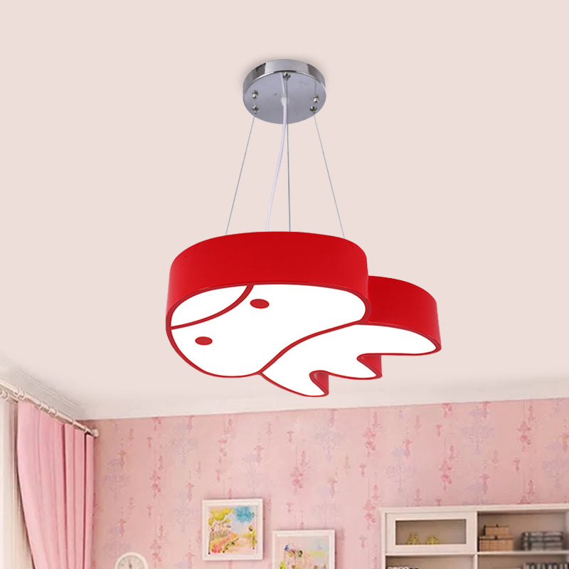 LED Parlour Suspension Light Cartoon Red/Yellow/Blue Ceiling Chandelier with Jellyfish Acrylic Shade