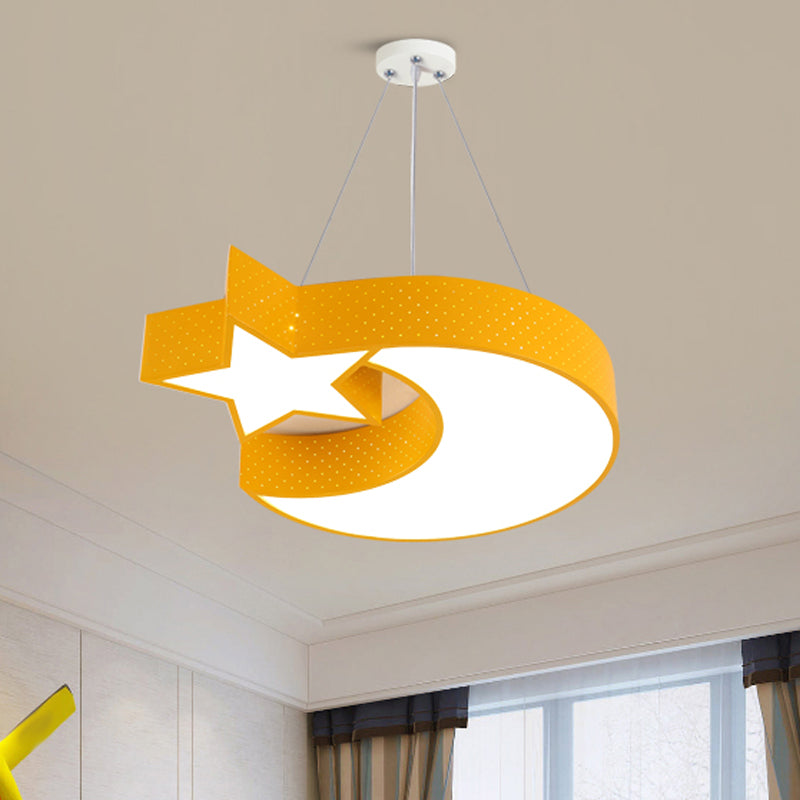 Moon and Star Acrylic Drop Pendant Minimalism Green/Blue/Yellow LED Chandelier Light for Corridor