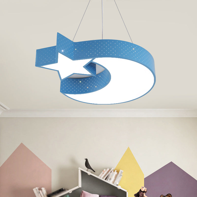 Moon and Star Acrylic Drop Pendant Minimalism Green/Blue/Yellow LED Chandelier Light for Corridor