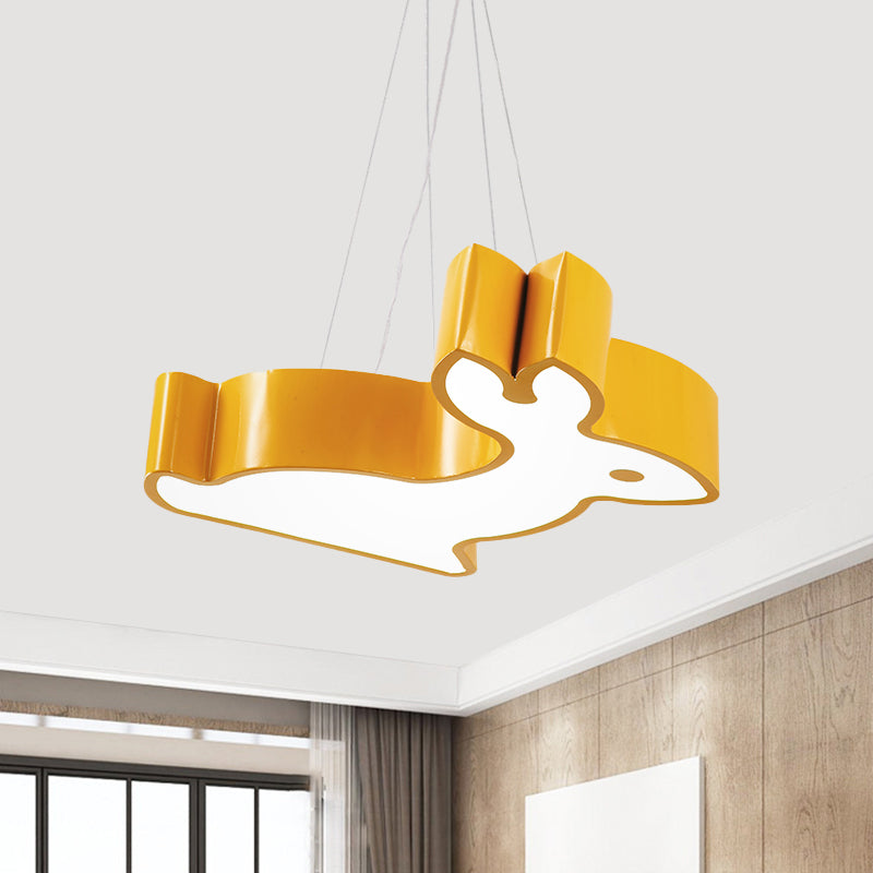Rabbit Sleeping Room Ceiling Lamp Acrylic Kids Style LED Pendant Chandelier in Red/Blue/Yellow