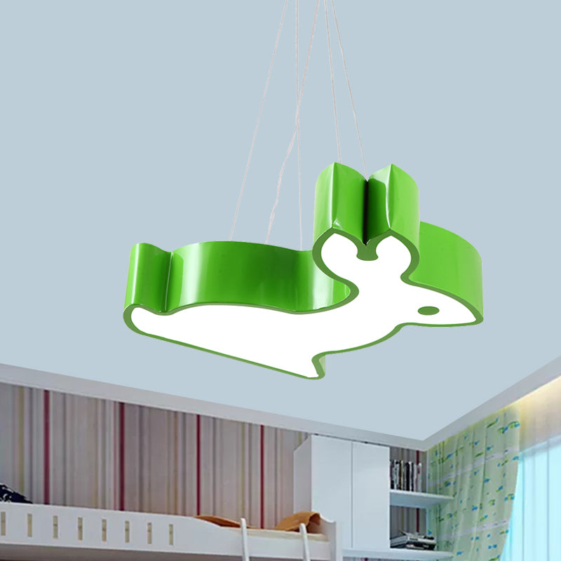 Rabbit Sleeping Room Ceiling Lamp Acrylic Kids Style LED Pendant Chandelier in Red/Blue/Yellow
