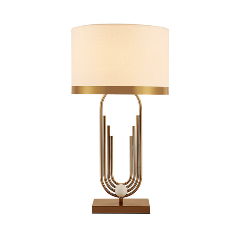 Gecanneleerde ovale woonkamer tafellicht vintage stijlvol metalen metalen 1-licht gouden leeslampkit met stofschaduw