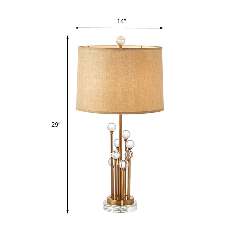 Luz de la noche de tambor de tela Lámpara de noche tradicional 1 luz de noche Lámpara de noche en oro con deco de bola de cristal transparente