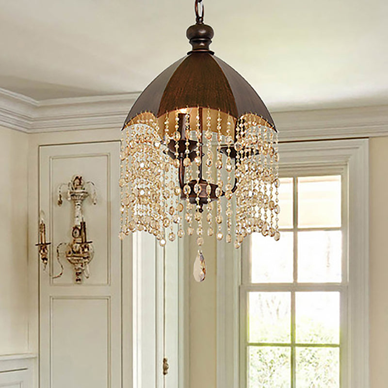 3 lumières Crystal suspendu lustre traditionnel rouille effilée du salon de salon