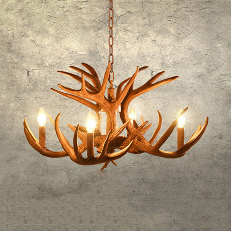 Antler Living Room Hanging Lamp Traditional Resin 4/6 Bulbs Brown Adjustable Chandelier Pendant Light