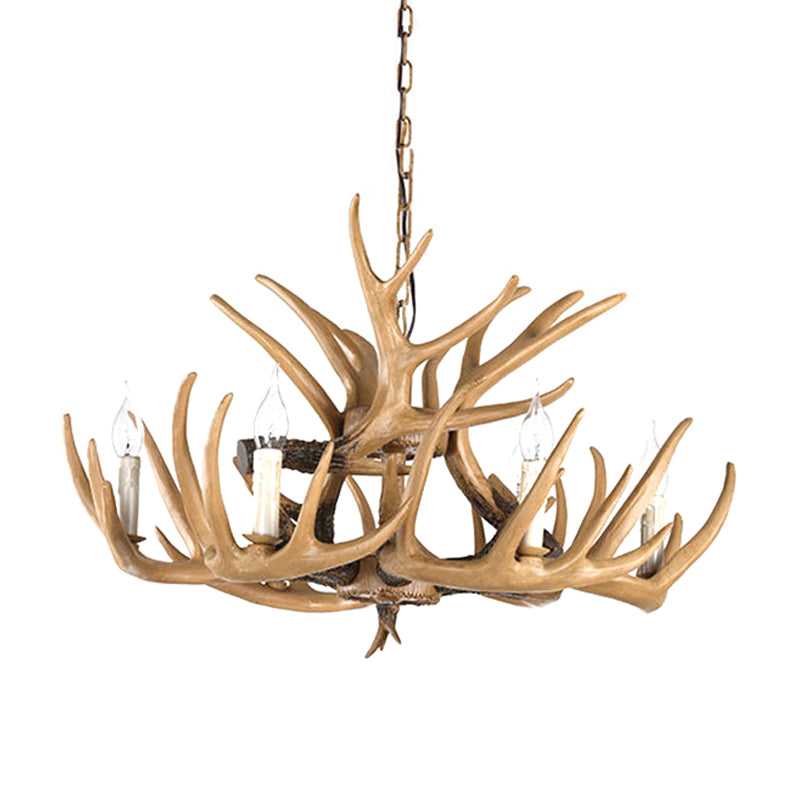 Antler Living Room Hanging Lamp Traditional Resin 4/6 Bulbs Brown Adjustable Chandelier Pendant Light