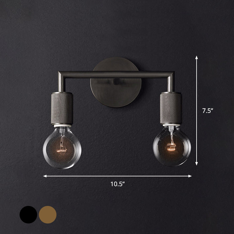 Lampada a parete in metallo a bulbo nudo, lampada da scarpa interno minimalista 1/2 luci in nero/ottone/cromo con braccio quadrato