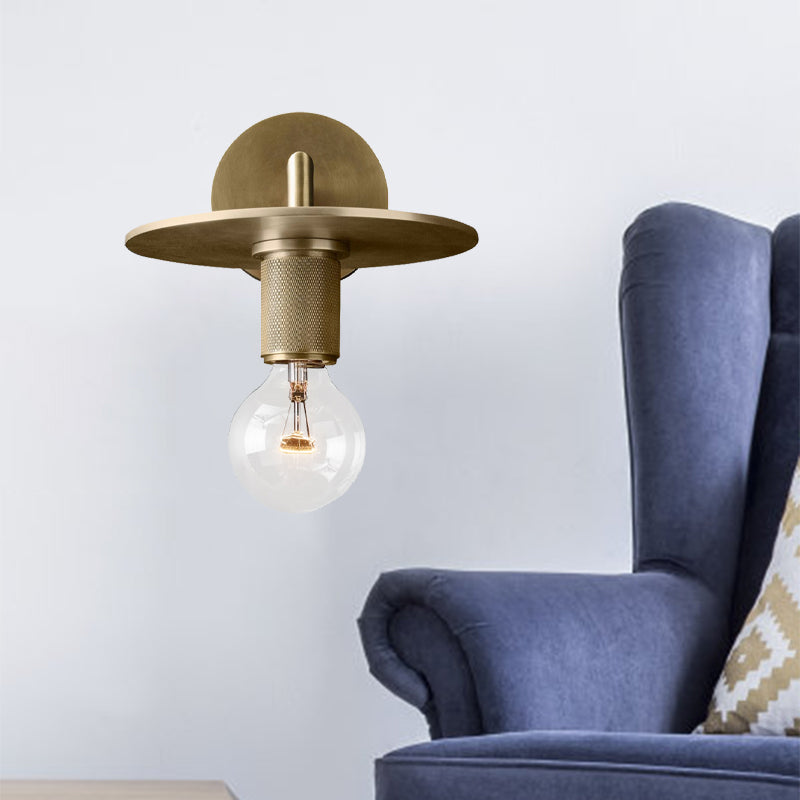 1-Bulb Wall Mount Lamp Simple Exposed Bulb Metal Sconce Ideas in Black/Brass/Chrome with Flat Top