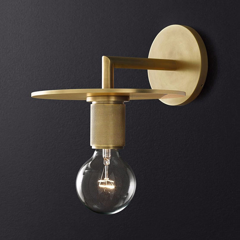 1-Bulb Wall Mount Lamp Simple Exposed Bulb Metal Sconce Ideas in Black/Brass/Chrome with Flat Top