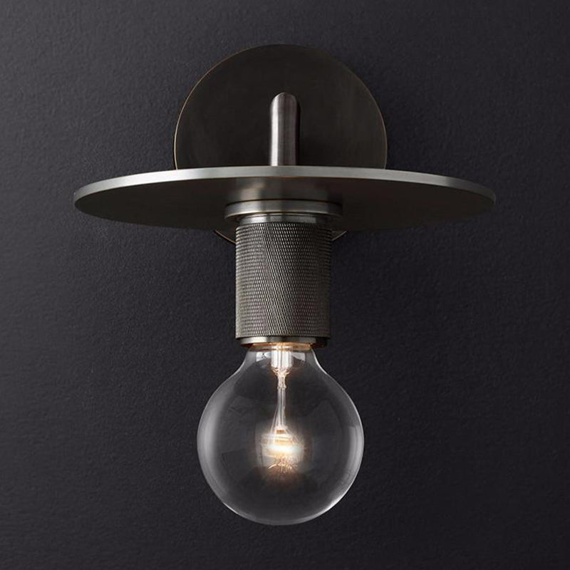 1-Bulb Wall Mount Lamp Simple Exposed Bulb Metal Sconce Ideas in Black/Brass/Chrome with Flat Top