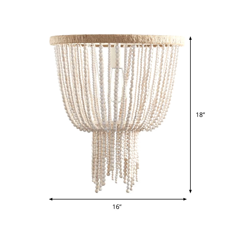 White Bead Chain Flushmount Lighting Traditional Wood 1 Bulb Bedroom Flush Ceiling Lamp