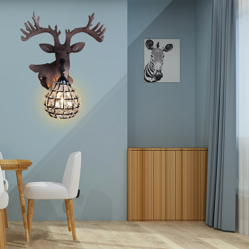 Splicador de pared de alces de resina 1 Light 1 Light Bedroom Lighting Lighting en negro/dorado, izquierda/derecha